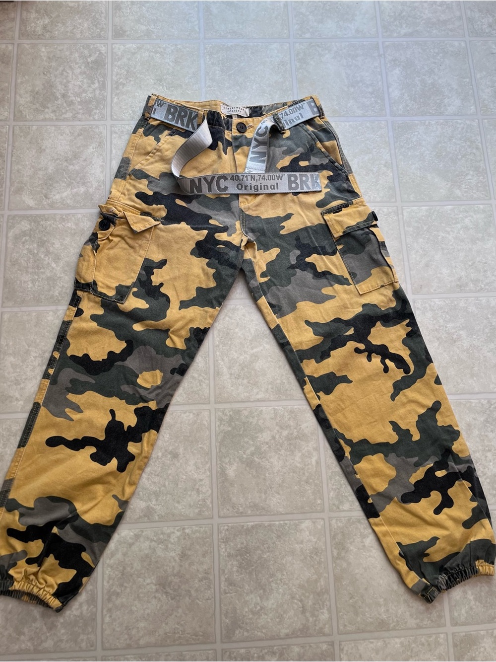 Streetwear Society Cargo Camo Yellow Blk Grey Jeans Size Small